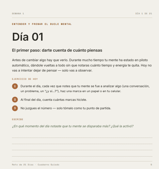 Página interior real del Cuaderno Guiado de 21 Ejercicios